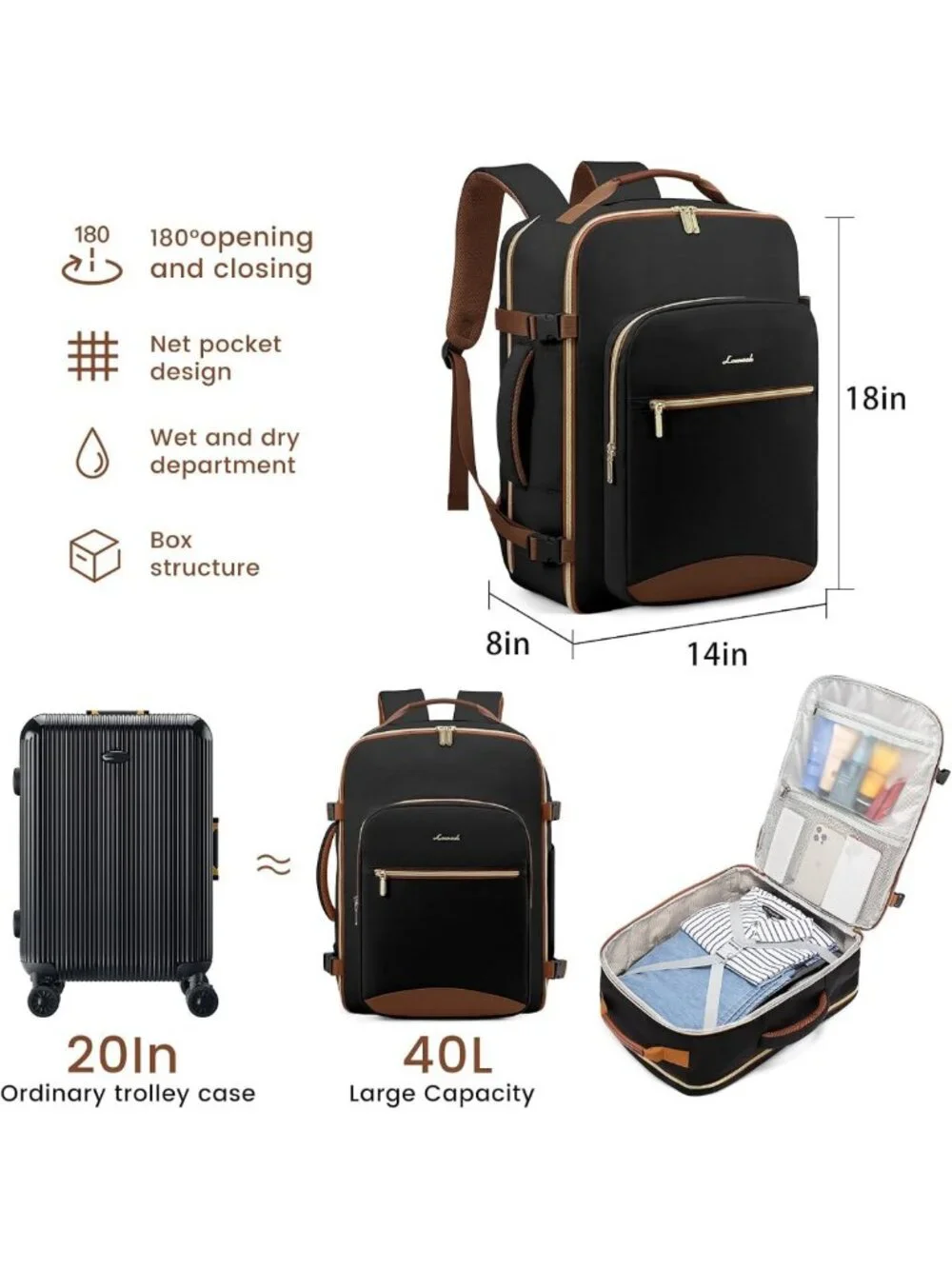 40L Large Travel Backpack for Women & Men, 17